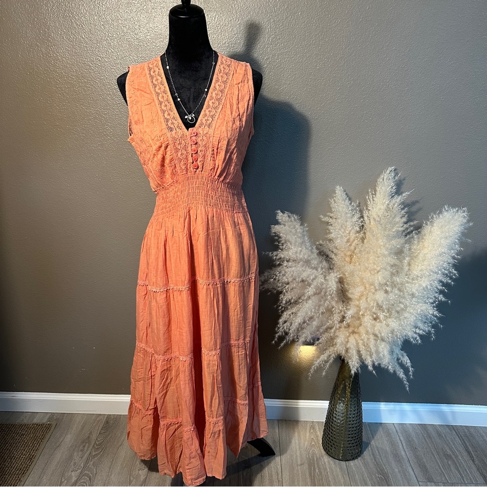 Women's Coral Sleeveless V-Neck Maxi Dress